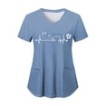 thumbnail image 1 of NIEWTR V Neck Pattern Print Scrub Tops Women Comfortable Durable Medical Uniform Blouses with 2-Pockets(Blue,L), 1 of 4