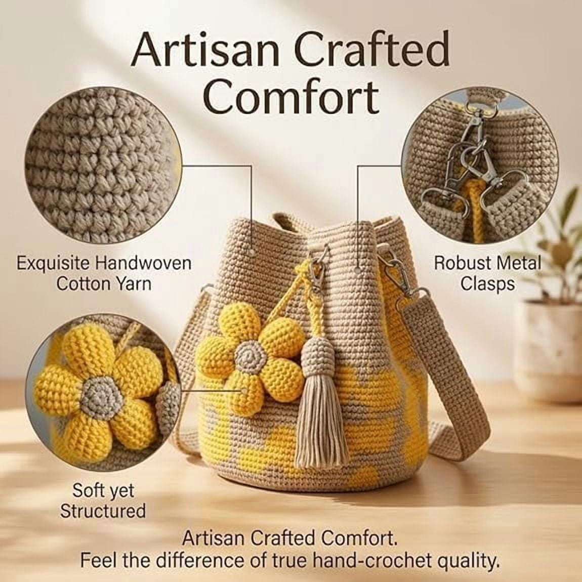 Handmade Crochet Flower Tote, Boho Knit Floral Woven Purse Bag, Hand Woven Knit Shoulder Crossbody Bag for Women Summer Beach Vacation, Large Capacity Woven Bag