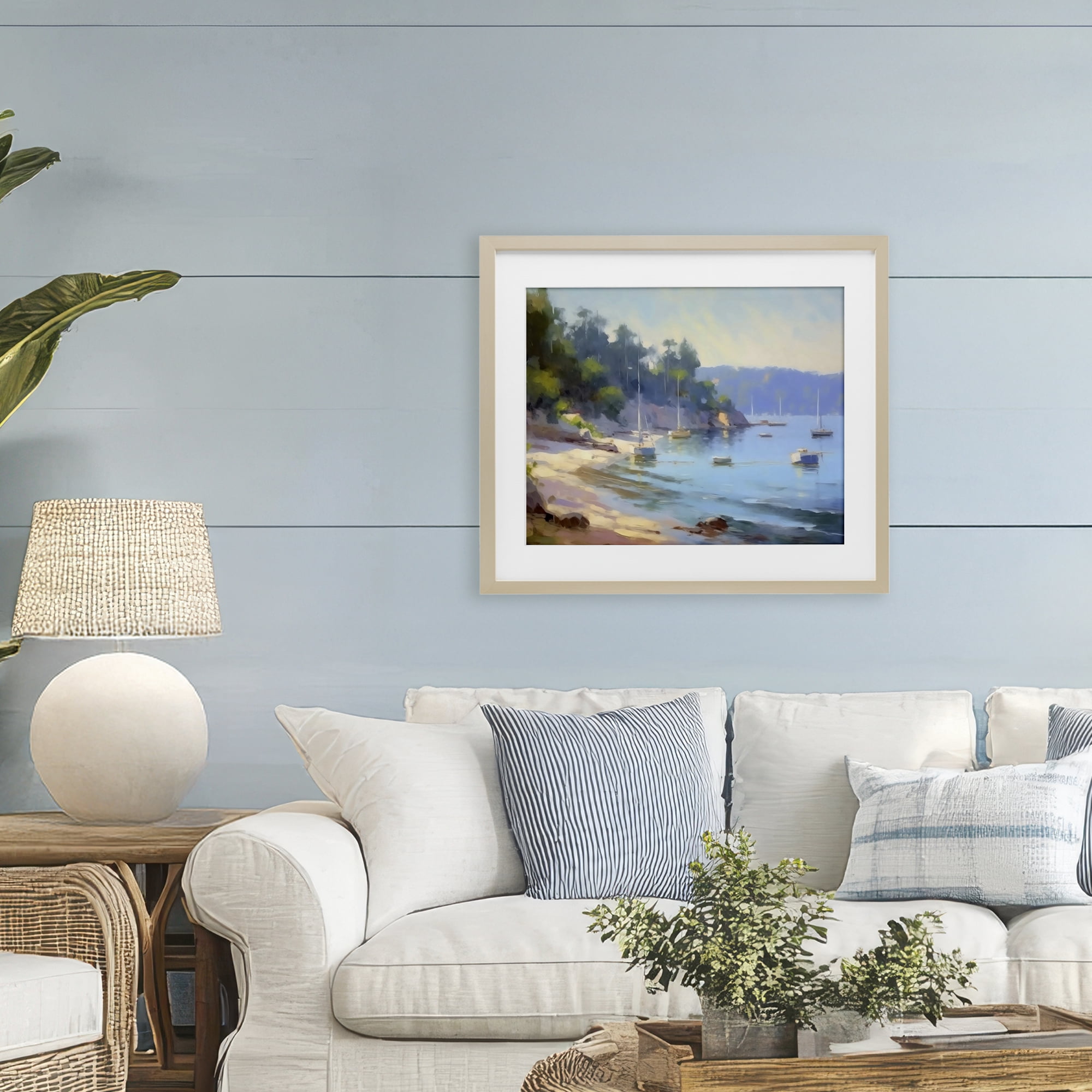 Stupell Industries Near The Shore Summer Sailing Birch Framed Print Under Glass, design by Creative Studio