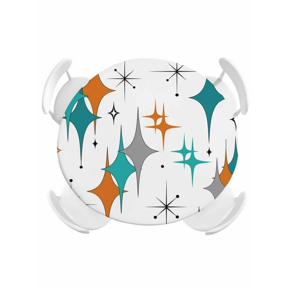 Round Tablecloth Mid Century Modern Elastic Edge Fitted Turquoise Orange Grey Plastic Table Cover,Waterproof Oil Proof for Dinner,Outdoor, Picnic, 45"- 54" DIA Tables