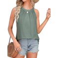 thumbnail image 3 of TEMOFON Women Tank Tops Summer Sleeveless Halter Tops Fashion Pleated Eyelet Crew Neck Casual Flowy Cami Tanks Solid Color Green Size XL, 3 of 5