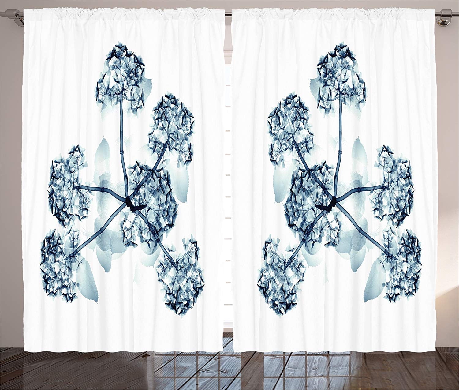 Xray Flower Decor Curtains 2 Panels Set, X-ray Image of Hortentia ...