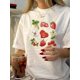 thumbnail image 1 of Camiseta vintage de cuello redondo con estampado de fresas para mujer, manga corta, algodón, lavable a máquina, ideal para el tiempo libre., 1 of 7