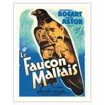 The Maltese Falcon (Le Faucon Maltais) Starring Humphrey Bogart - Vintage French Movie Poster c.1941 - Fine Art Matte Paper Print (Unframed) 11x14in