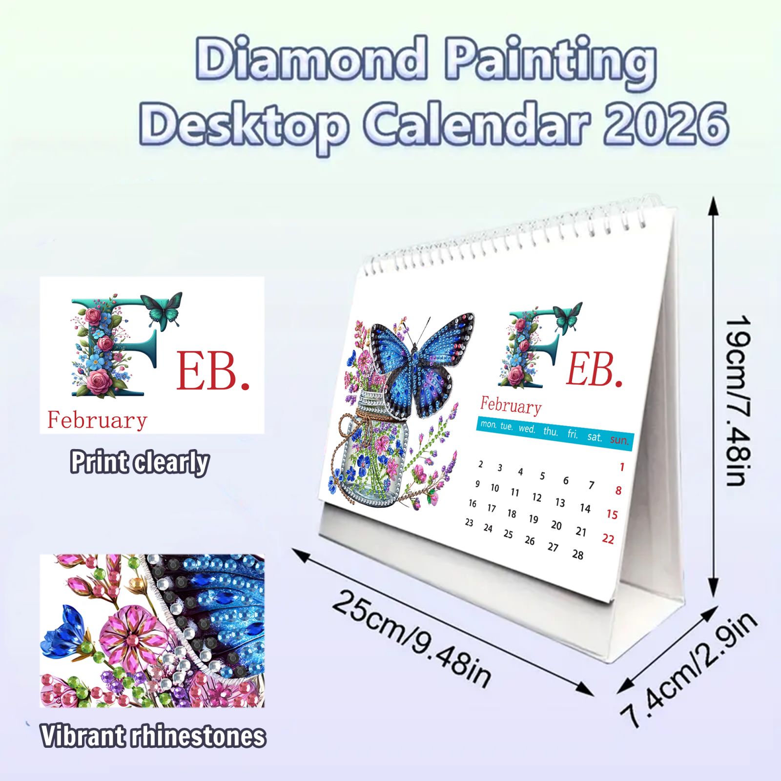 FLOPESN 2026 DIY Diamond Art Painting Desk Calendar,Thick Paper Monthly Flip Tabletop Calendar with To Do List for Home Office Planning-Butterfly