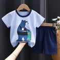 thumbnail image 2 of NOLDARES Infant Baby Boy Clothes Summer 2pcs Short Sleeve Tee Pocket Shorts Truck Dinosaur Outfits(Light Blue,18-24 M), 2 of 4