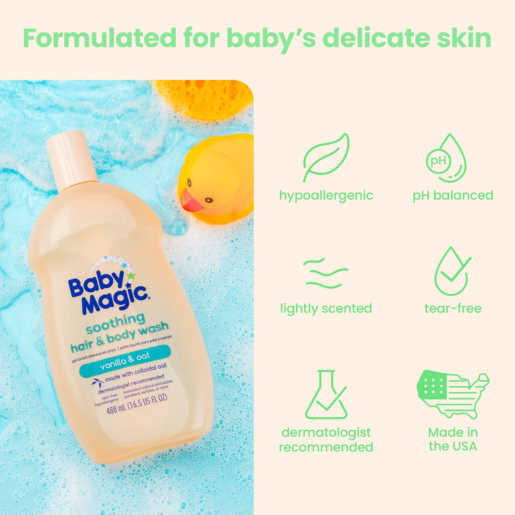 Baby Magic Soothing Hair & Body Wash, Vanilla & Oat, Hypoallergenic, 16.5 fl oz