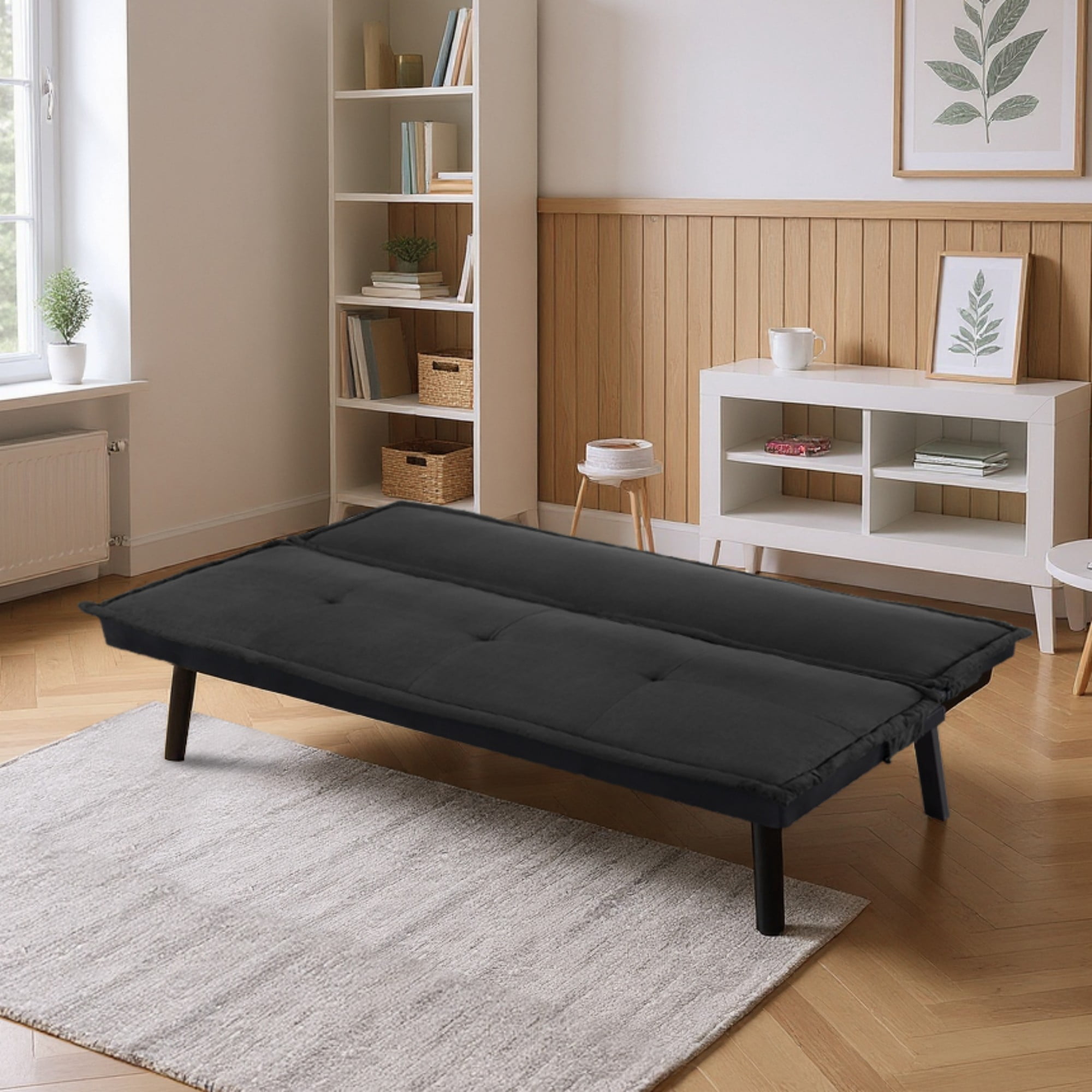 Gewnee Futon Sofa Bed,Modern Velvet Convertible Sofa Bed with 3 Adjustable Backrest Angles,Loveseat Sleeper Couch for Living Room Apartment Furniture.Black