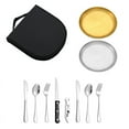 thumbnail image 6 of Camping Kitchen Silverware Mess Kit Cutlery Organizer 2 Person Dinnerware Set - 11pcs Eating Utensils Set with Stainless Steel Plate Spoon Serrated & Butter Knife Wine Opener Fork , Casewin, 6 of 6