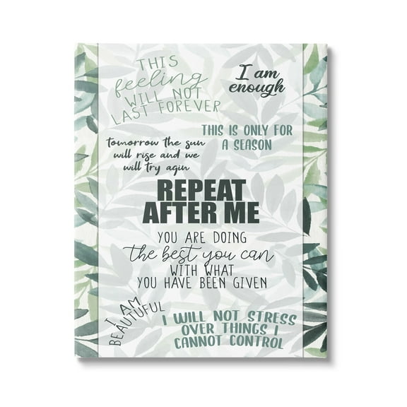 Stupell Repeat After Me Uplifting Motivational Botanical & Floral Painting Gallery Wrapped Canvas Print Wall Art