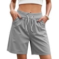 thumbnail image 2 of VBVC Women's Cotton Bermuda Sweat Shorts , Drawstring High Waisted Shorts For Women,Ladies' Knee Length Shorts with Pockets,Gray,XS-2XL, 2 of 7