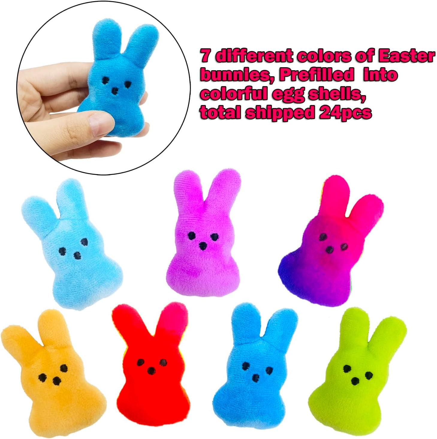 Prefilled Easter Eggs Set, 18 Count Plastic Eggs With Plush Bunny Toys Inside, Assorted Colors, For Kids Egg Hunt, Easter Basket Stuffers, Party Favors
