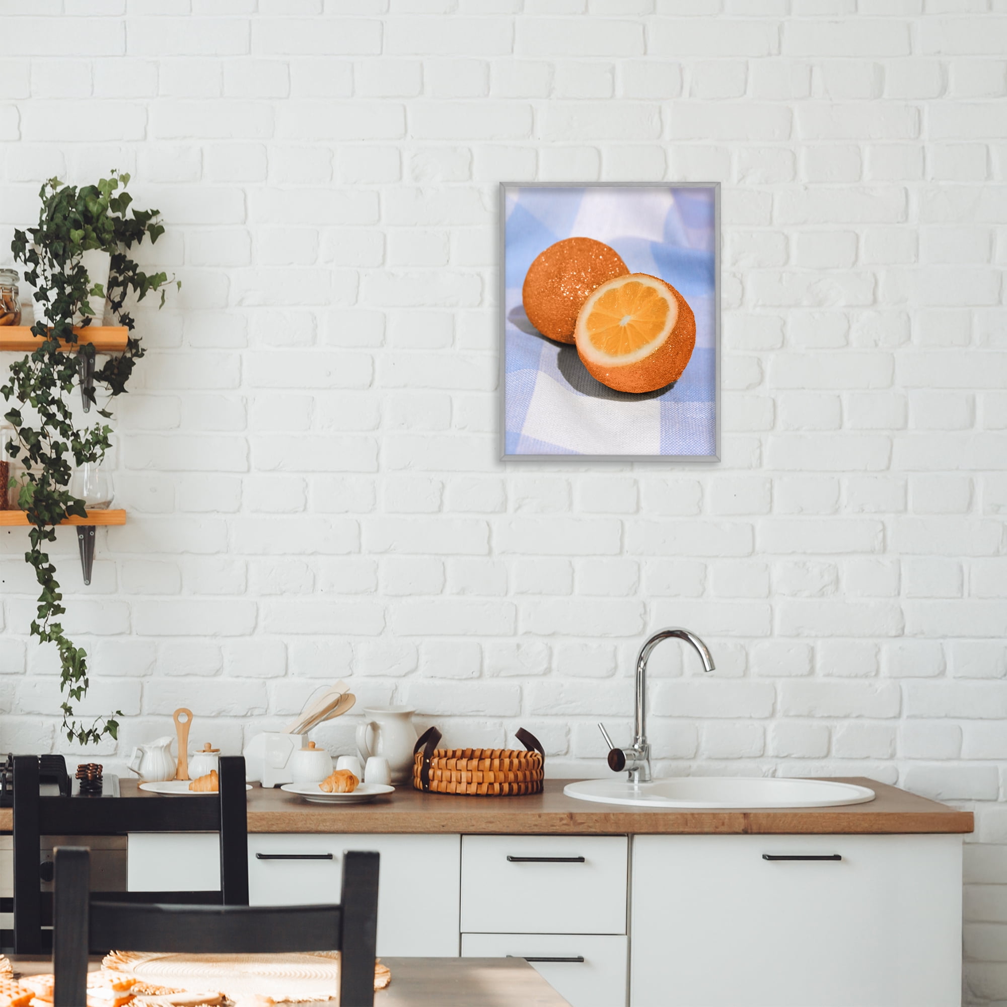 Stupell Industries Glimmer Orange on Blue Gray Framed Giclee Art, design by LISH Creative