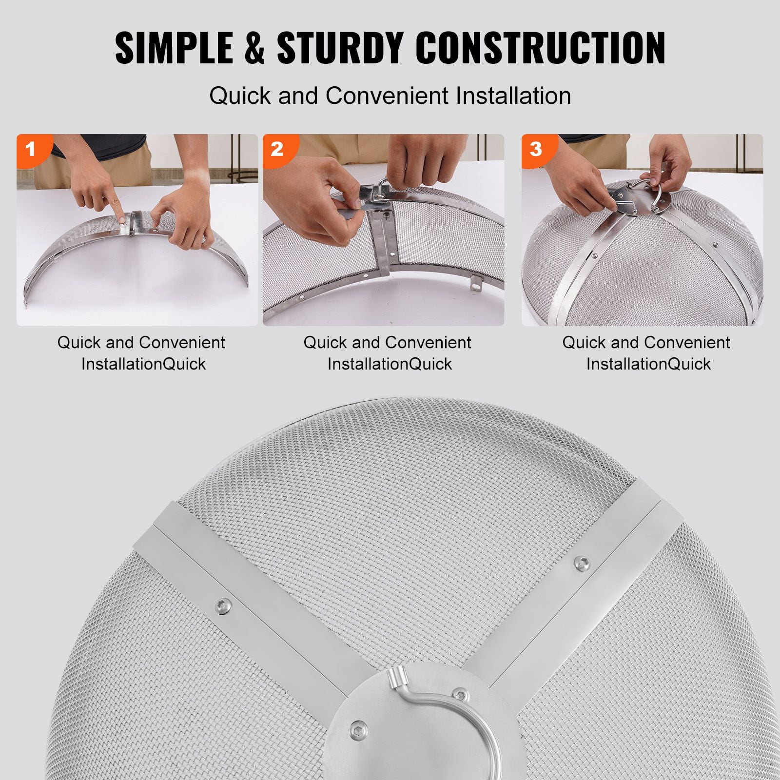 27" Stainless Steel Fire Pit Cover, 2mm Mesh, Tightly Woven Spark Guard, Handle Design, Easy Assembly, for Fire Bowl Fireplace Protection