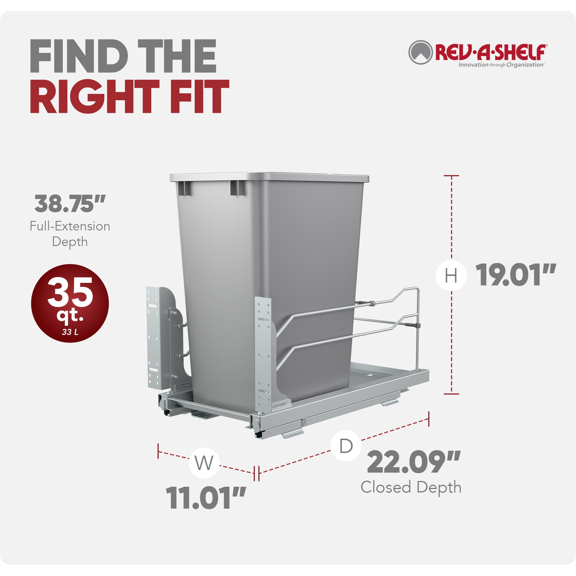 Rev-A-Shelf 53WC-1535SCDM-117 35 Quart Pullout Waste Container Trashcan