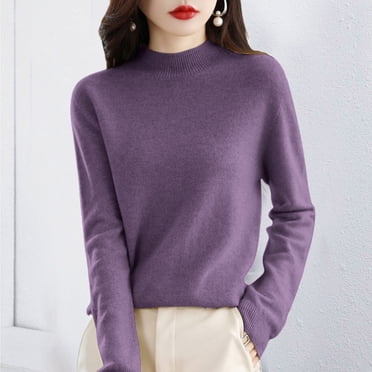 Wangmeiwg Thermal Underwear Top for Women Pure Long Sleeve Crew Neck Soft Warm Knit Fall Winter Comfort Layering Purple M