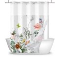 thumbnail image 4 of MIZHONA Watercolor Floral No Hooks Shower Curtains with Snap in Liner Spring Butterfly Fabric Bathroom Curtain,71"x83", 4 of 4