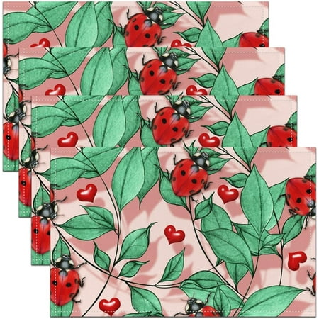 

Red Ladybug Table Mats for Kids Adults Botanic Plants Leaves Rustic Style Indoor Outdoor Home Party Decor Meal Mats Watercolor Farmhouse Decor Stain Resistant Placemats 12x18 Set of 4