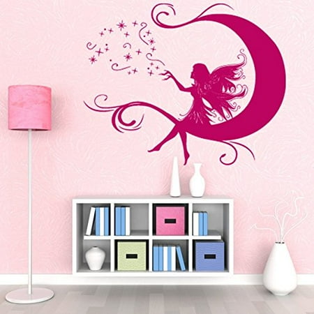 Moon Fairy Wall Decal Wall Decal For Kids Girls Room Sticker Nursery Vinyl Wall Art Kids Room Mural Decor 2300 47in X 38in Brown