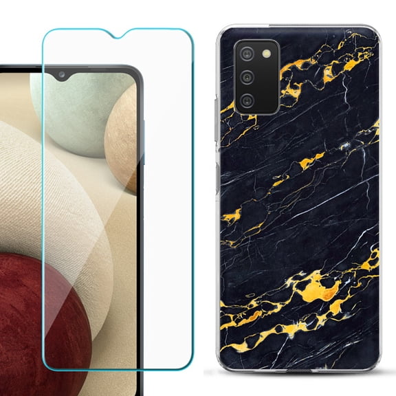 Slim-Fit TPU Fashion Phone Case for Samsung Galaxy A03s, with Tempered Glass Screen Protector, by OneToughShield ® - Marble / Lava