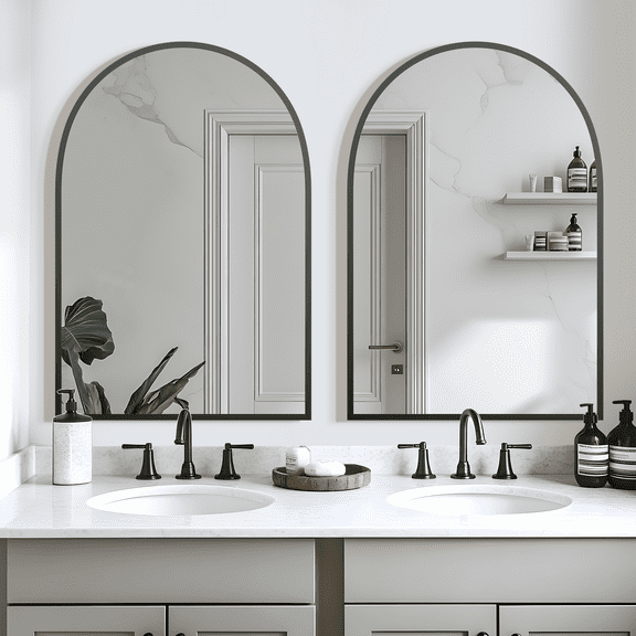 36"x24" Arched Wall Mirror Bathroom Vanity Mirror Set of 2,Black