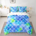 thumbnail image 3 of Manfei Mermaid Princess Twin Bedding, Watercolor Splash Scale Bedding Comforter Set, Blue Lime Green, Polkadot Reversible, 7 Pieces, 3 of 6
