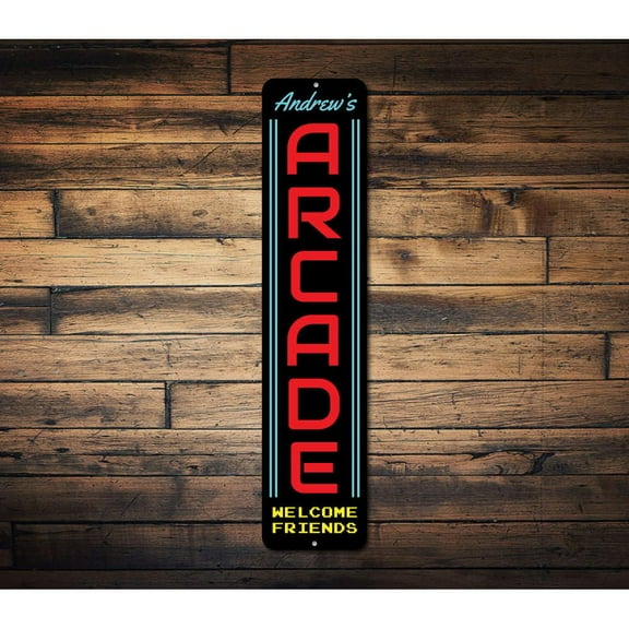 Arcade Vertical Novelty Decor, Metal Wall Sign - 4x18 Inches