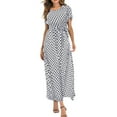 thumbnail image 4 of JINMGG Womens Plus Size Clearance $5 Fashion Women O-Neck Short Sleeve Beach Polka Dot Bandage Long Maxi Dress White S, 4 of 8