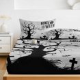 thumbnail image 6 of Cal.King Size Fitted Sheet Set - Halloween 3 Piece Bedding Sets 16" Deep Pocket Fitted Sheet with 2 Pillowcases, Fall Pumpkin Spooky Bats Horror Trees Rustic Gray Brushed Microfiber Hotel Bed Sheets, 6 of 9