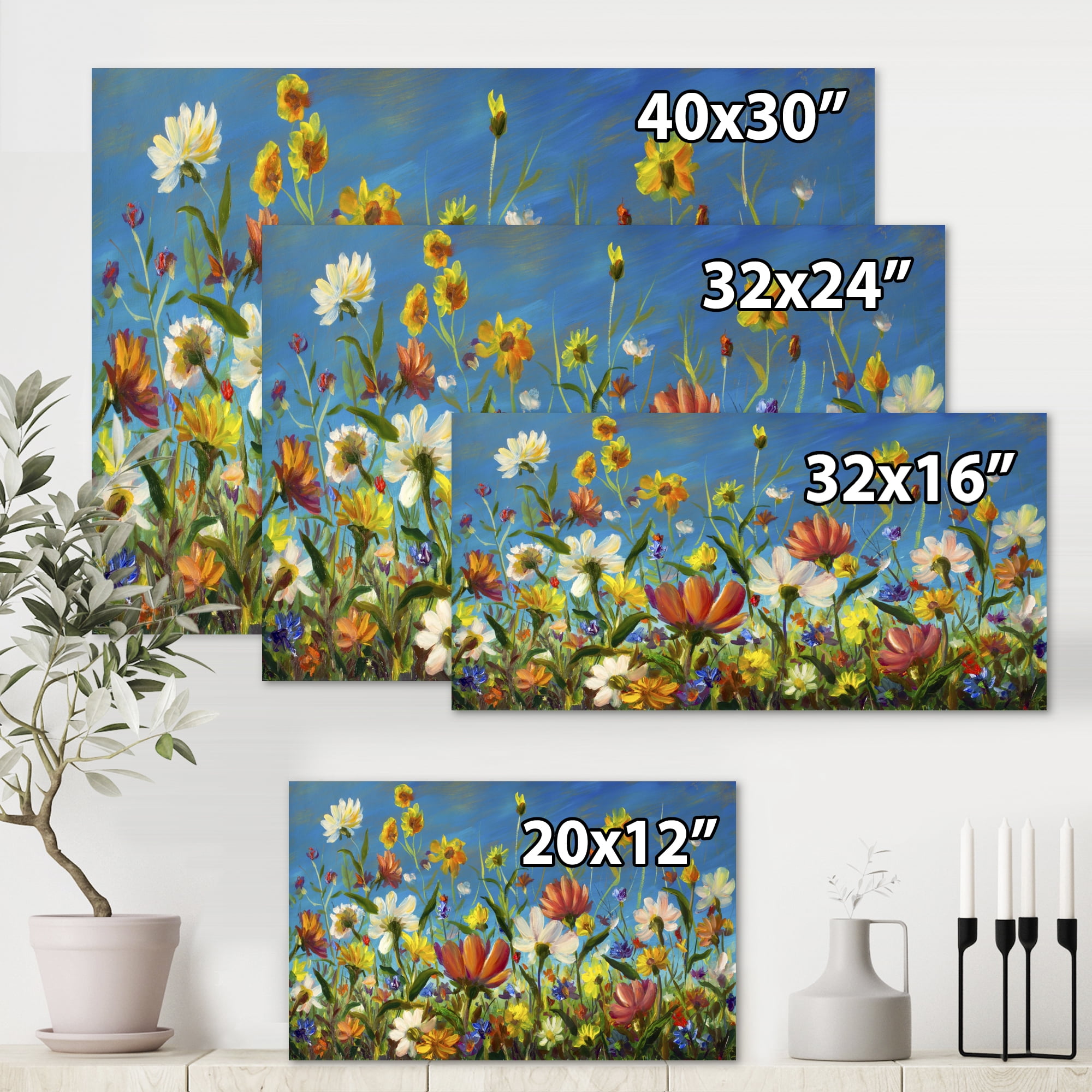 Designart ' Beautiful Field Flowers In Nature ' Traditional Canvas Wall Art Print