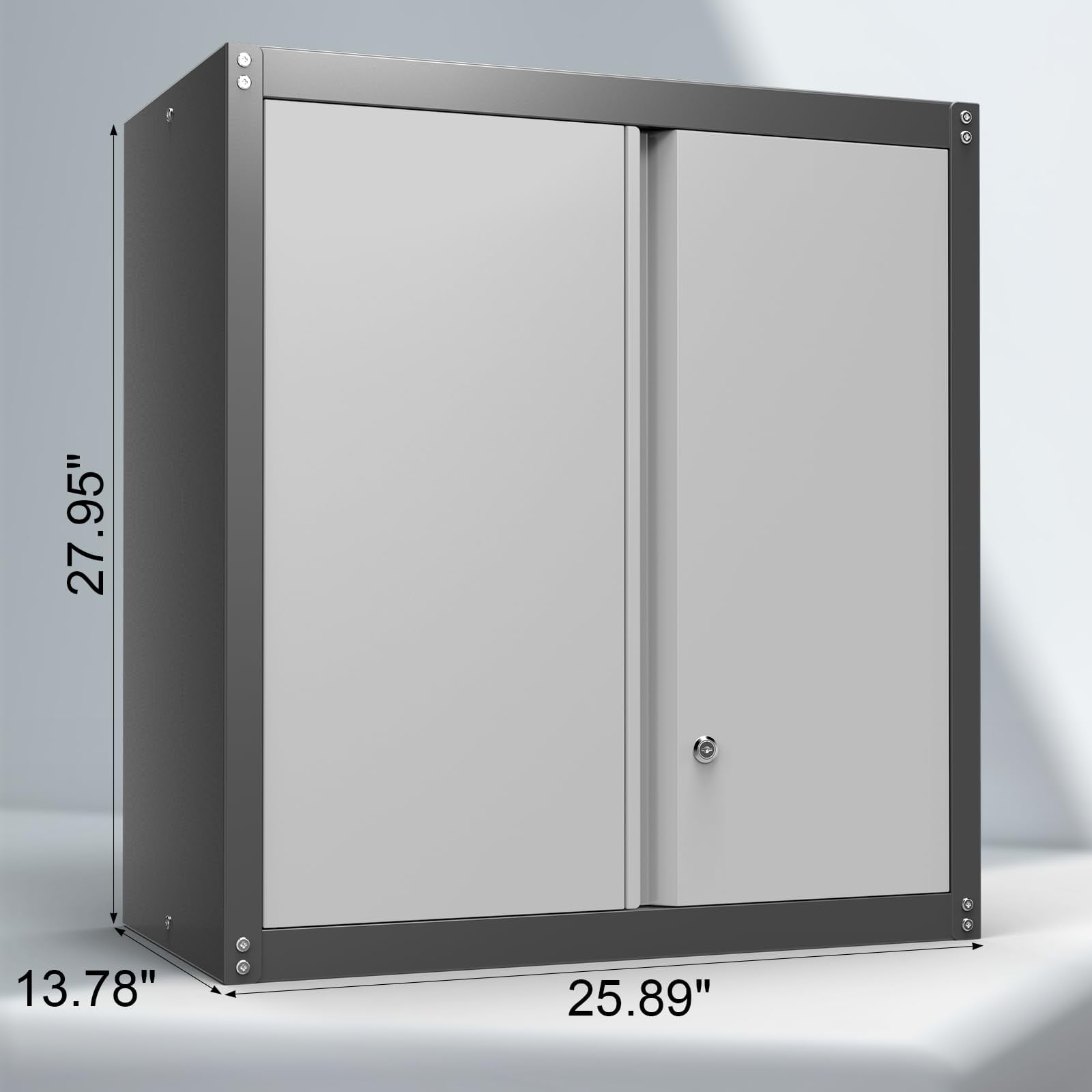 Marcree 28'' Metal Wall Garage Cabinet with Lock, Metal Garage Storage Cabinets with Adjustable Shelf and 2 Doors, Steel Cabinet for Garage, Office and Home，Grey&Black