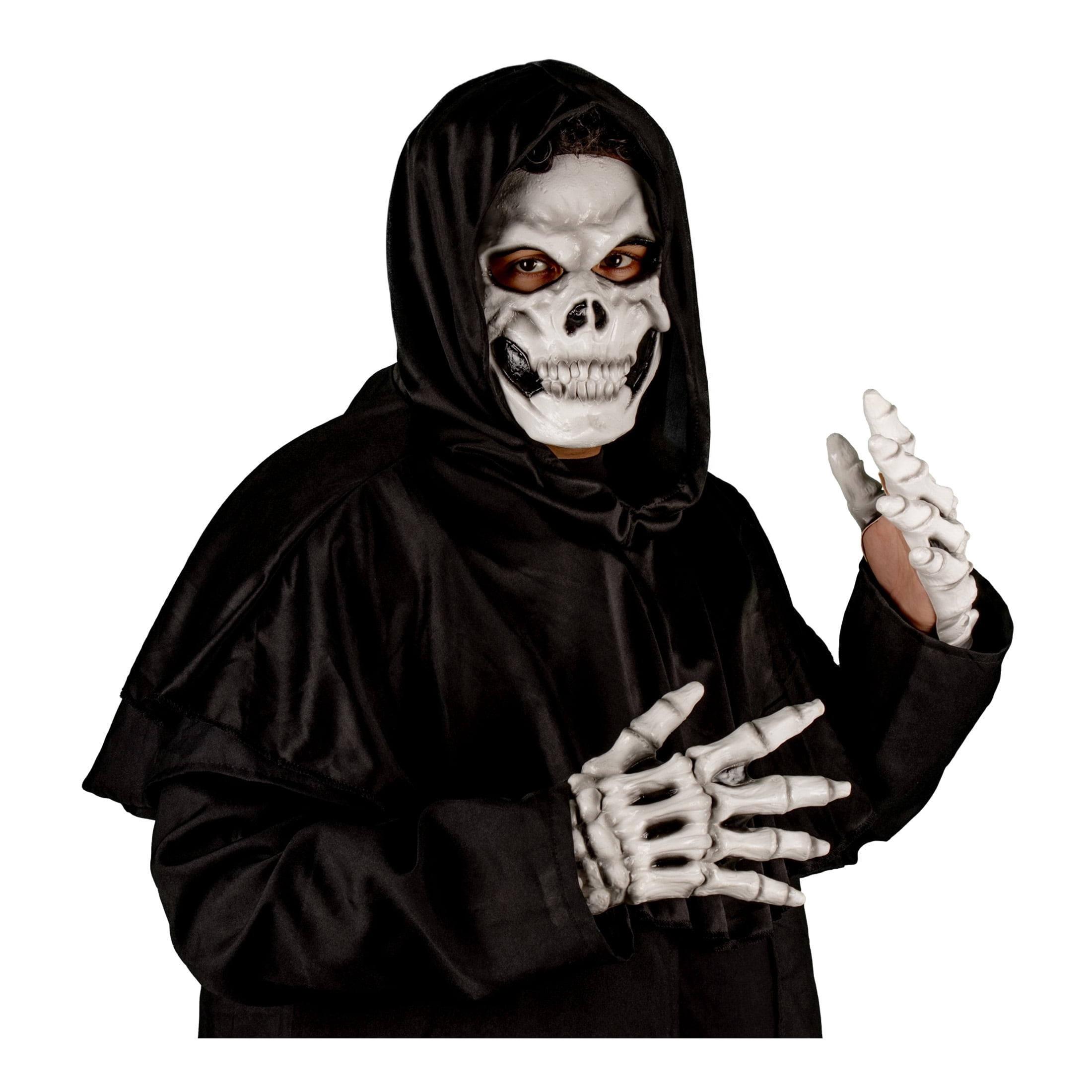 Skeleton Face Mask with Hands Costume Accessory Kit for Adults, White and Black, Halloween by Way To Celebrate