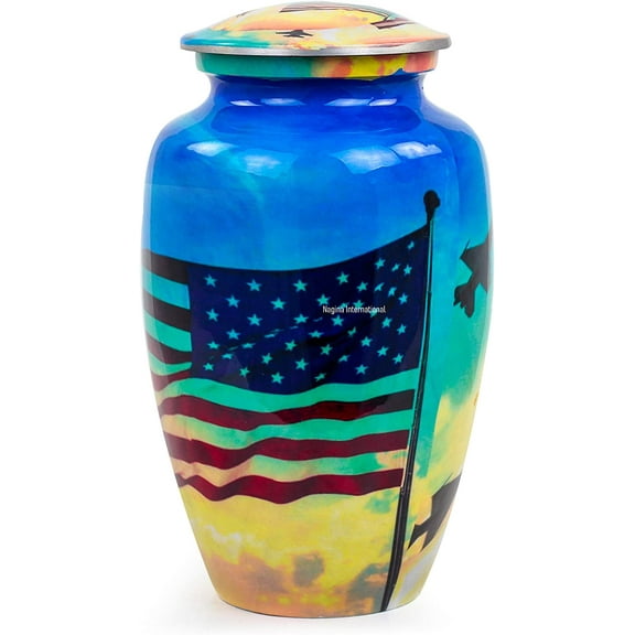 Military American Flag Cremation Urn Jar | Cremation Urn with Lid | Pet & Adults Cremation Aluminum Metal Urns