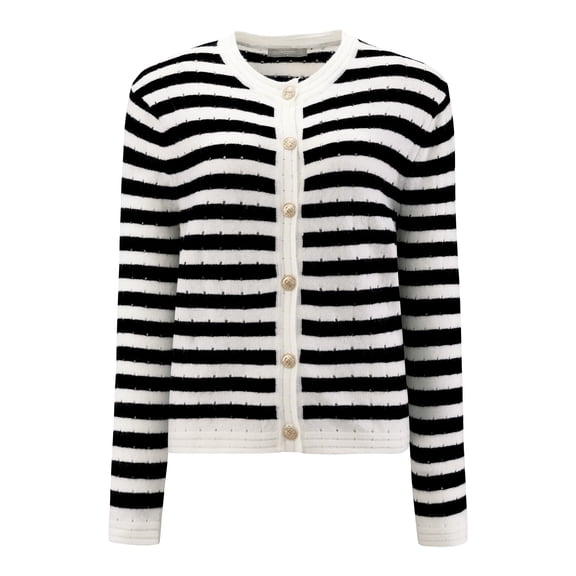 DARING DIVA Women's Striped Knit Long Sleeve Button Down Cardigan S Black