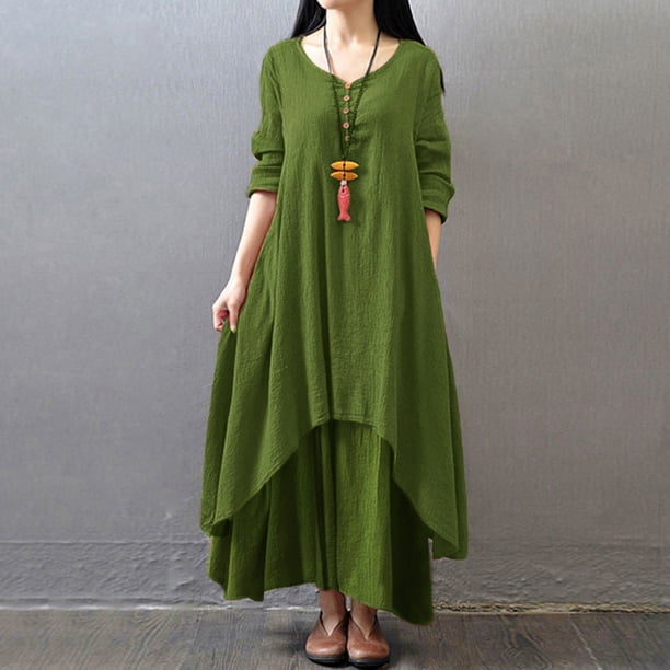 Vestido largo flojo ocasional de las nuevas mujeres de la manera Vestido largo maxi de Boho de Abanopi Vestido largo de mujer