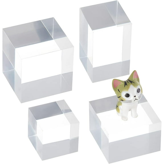 4PCS Acrylic Display Cubes Clear Jewelry Display Bases Clear Polished Acrylic Cuboid Block Photo Props Pedestal Stand