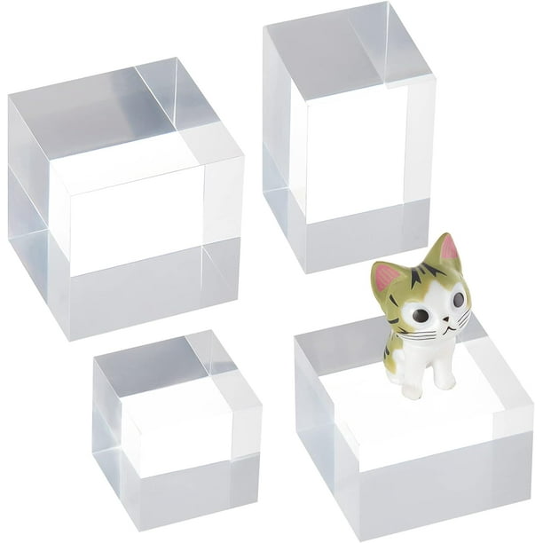 4 Cubos de Exhibición Acrílicos Transparentes para Joyería, Bases para Exhibición de Joyería, Bloques Cuboides Acrílicos Pulidos Transparentes, Accesorios Fotográficos, Soporte de Pedestal