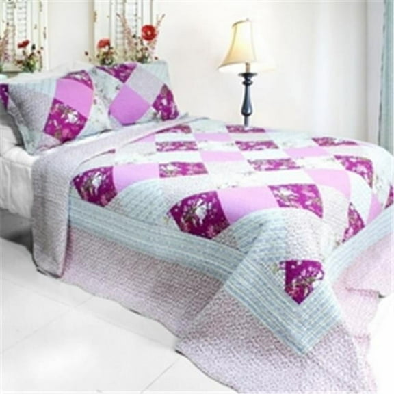QTS-WBMZR-121-2-23 Floral Print - 3 Pieces Cotton Vermicelli-Quilted Printed Quilt Set  Full & Queen Size - Multicolor
