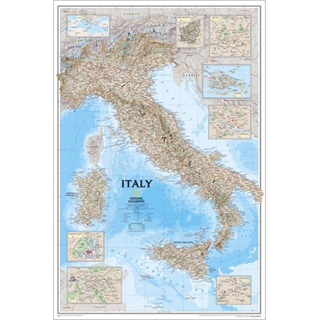 National Geographic Re00620158 Map Of Italy Laminated Walmart