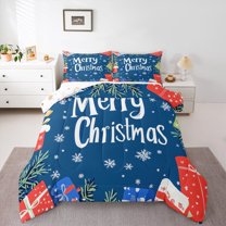 Manfei Cartoon Snowflake Tree Full Size Comforter Sets, Happy New Year Bedding Comforter Set, Christmas Gift Reversible Bedding Sets, Microfiber Bedroom Decor, 3 Pieces