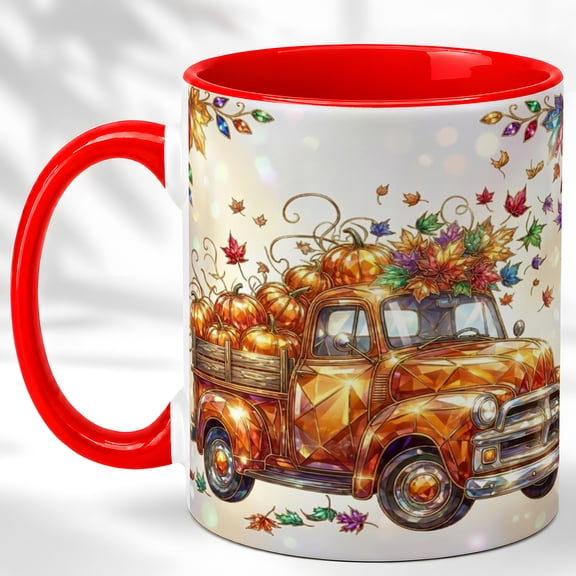 Pumpkin Truck Coffee Mug, Harvest Autumn Mug, Ceramic 11 oz