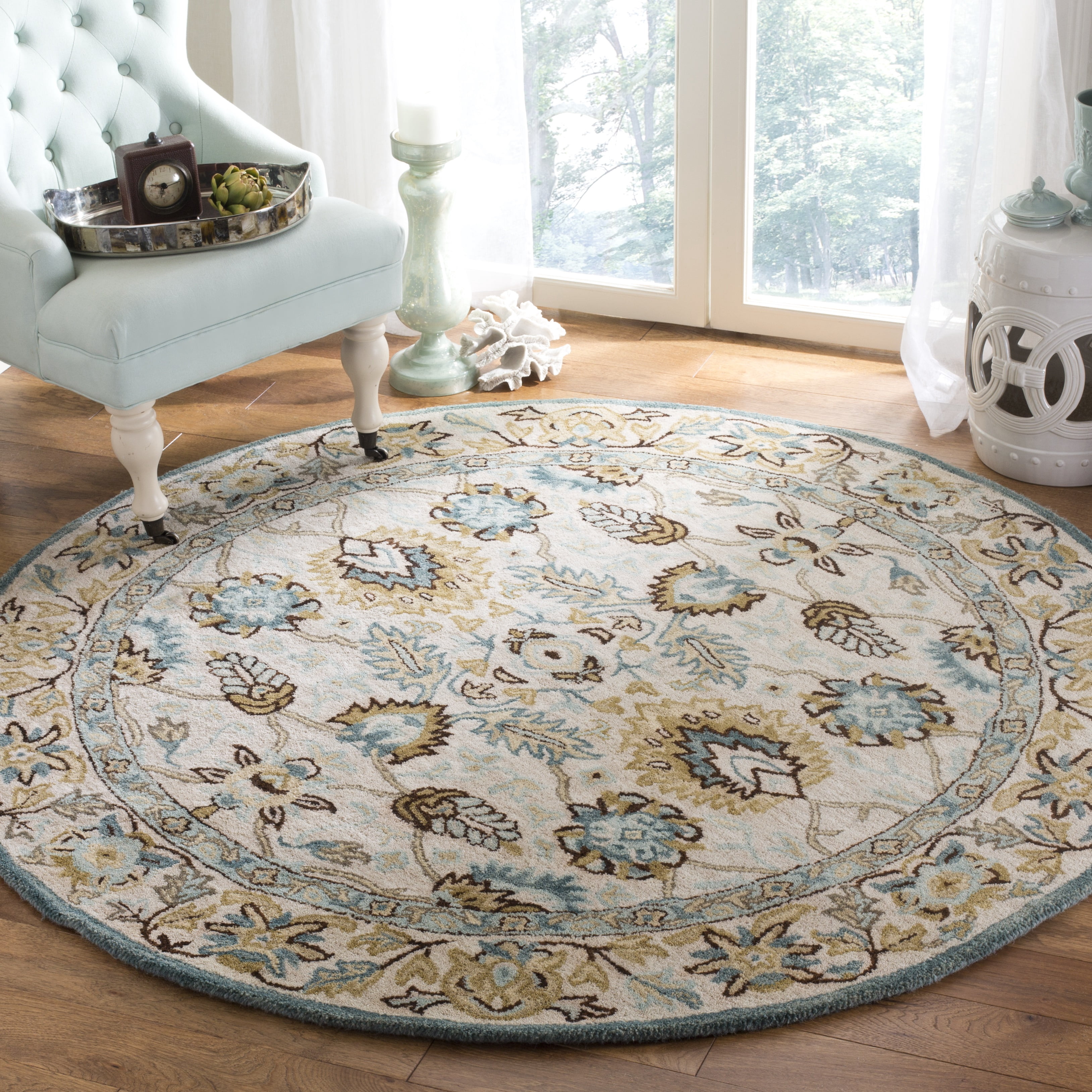 SAFAVIEH Antiquity Weldon Oriental Wool Area Rug, Peacock/Blue, 6' x 6' Round