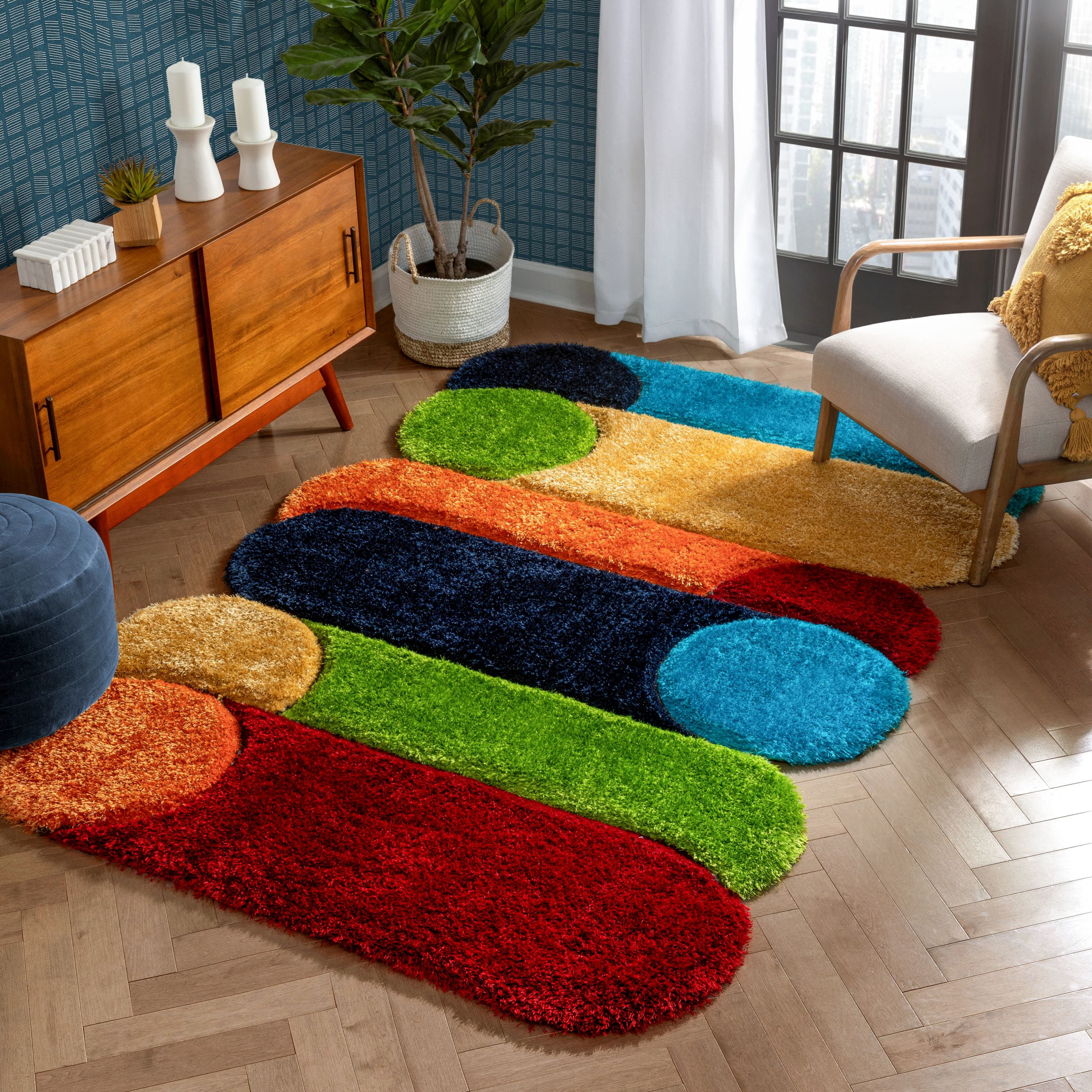 Well Woven Pablo Zuma Modern Geometric Shag Multi 3D Textured Thick & Soft Shag 5'3" x 7'7" Area Rug