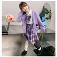 thumbnail image 4 of Kuromi Cinnamoroll 3Pcs Girls' Jk Plaid Skirt Set Anime Sanrioes Y2K Cardigan Pleated Skirt Kids Spring Autumn College Style Set, 4 of 5