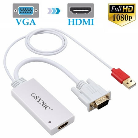 Computer Audio Video - ESYNIC VGA to HDMI Converter Adapter Gold Plated 1080P FullHD VGA + USB Video Audio to HDMI Audio Video Cable Audio Output for Computer Laptop PC DVD HDTV Projector