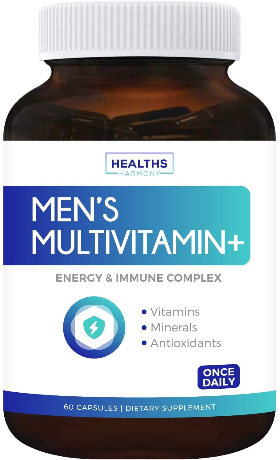 Healths Harmony Men's Multivitamin+ (NON-GMO) Daily Vitamins & Minerals Plus Energy Boost, Prostate Support, Eye Health & Antioxidants with Saw Palmetto, Lutein For Men - 60 Capsules Multi Tablet