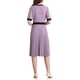 thumbnail image 3 of Vestido plisado de manga corta para mujer, tendencia 2025, color de contraste, vestido midi A-line casual de trabajo, XL púrpura, 3 of 5