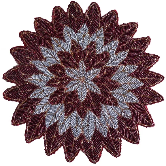 Indian Maroon Round Glass Bead Placemats – Handcrafted Table Mats for Dining & Decor