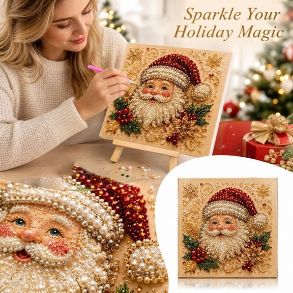 christmas diamond painting kits for adults, 5d diy full drill gem art craft with frame, shimmering pearl bead mosaic wall decor set, holiday home decoration gift for beginners
