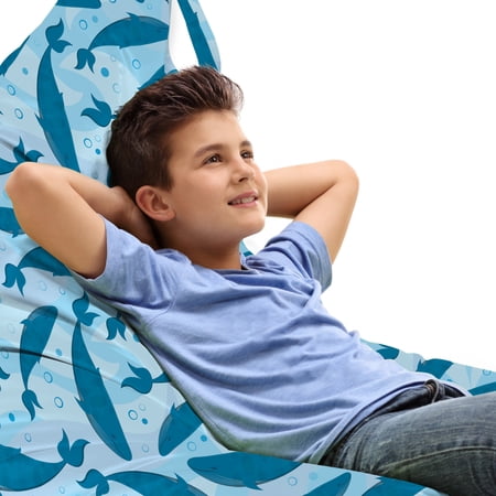 Whale Lounger Chair Bag  Big Blue Animals on Dotted and Swirled Abstract Underwater Background  High Capacity Storage with Handle Container  Lounger Size  Pale Blue Violet Blue  by Ambesonne